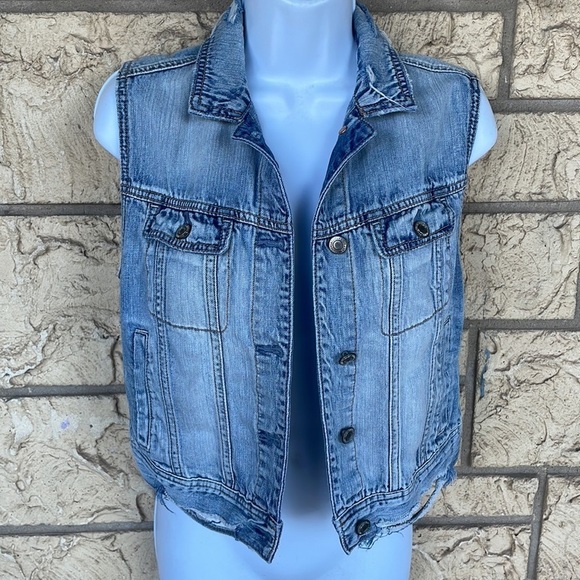 American eagle Denim Jeans Distressed Ripped Vest Size XS - Picture 2 of 10